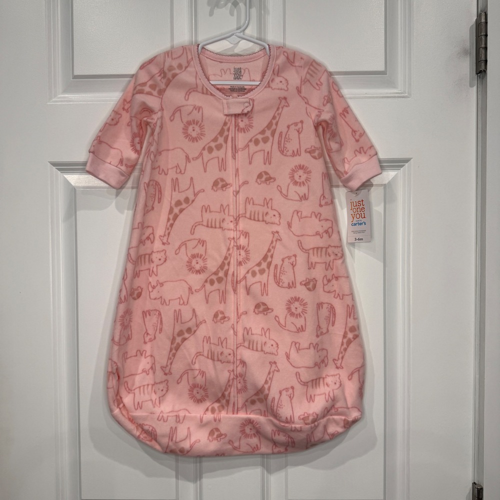 Carters Pink Fleece Animal Print Sleep Sack Wearable Blanket Size 3-6M